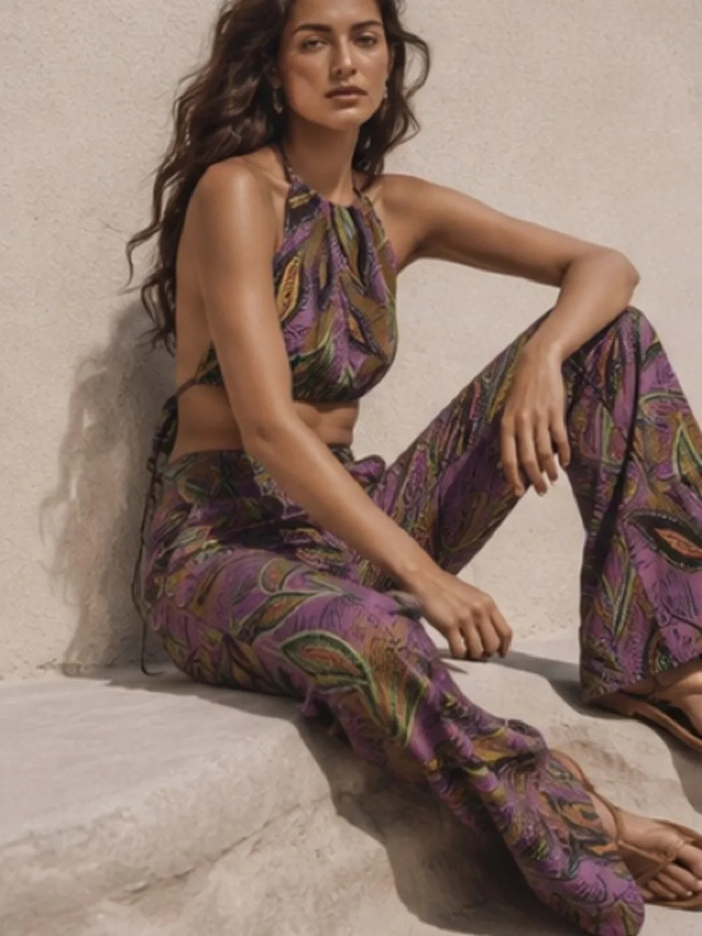 Zara linen blend printed set top and pants bloggers fav